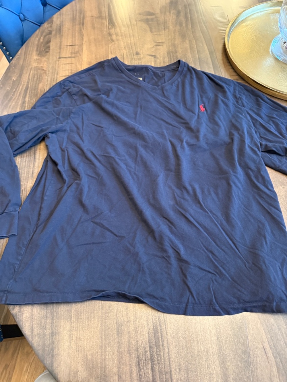 Ralph Lauren Navy Long-Sleeve V-Neck Shirt with Red Pony